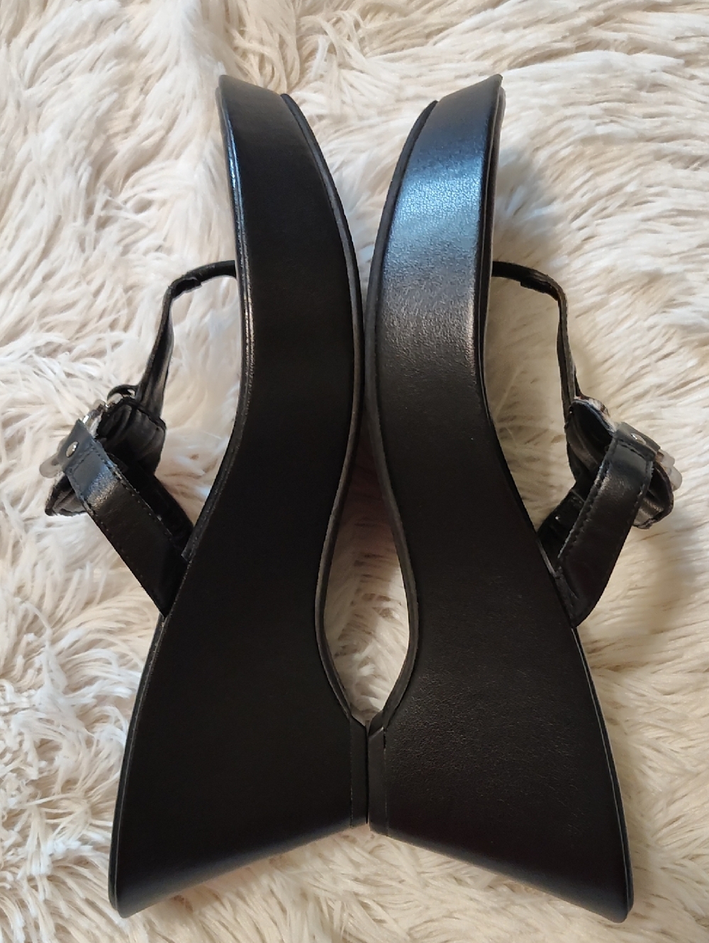Franco Sarto Leather Wedge Sandals Calf Hair Leopard Black Cream Brown Brazil 8 - Picture 6 of 12